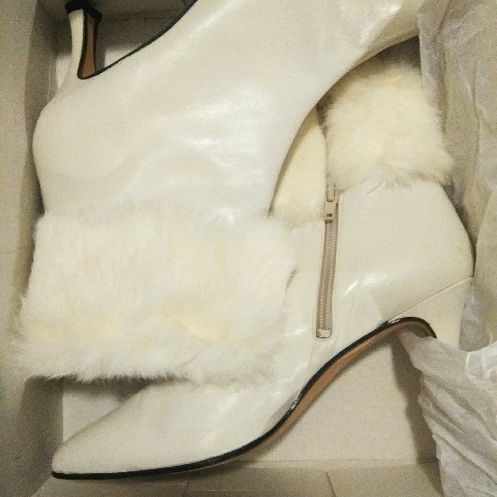 Vtg Vera Cruz Ivory Leather & Fur Ankle Boots 10M